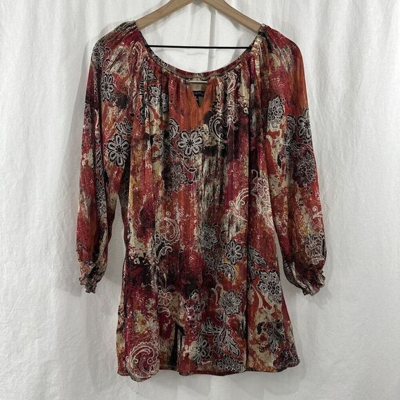 Sara Michelle Boho Metallic Thread Paisley Peasant Top Y2K Womens Size 1X Hippie - Picture 1 of 11